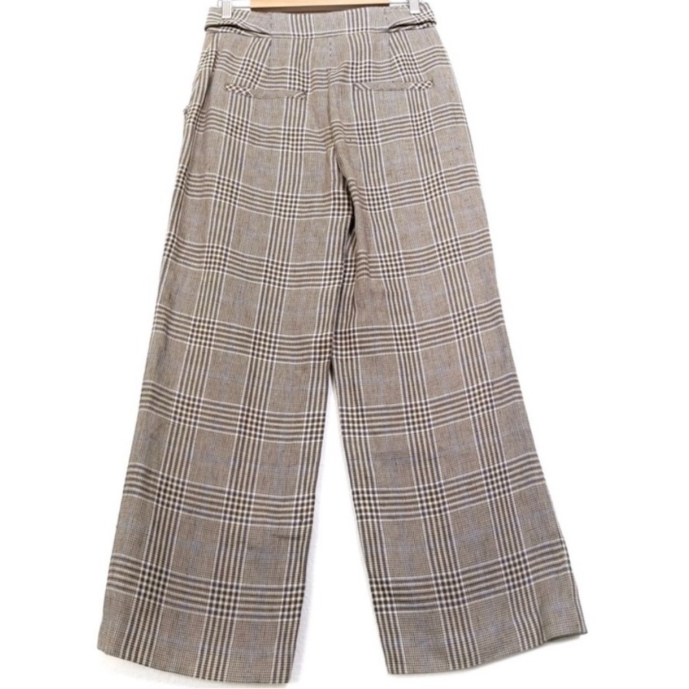 Veronica Beard Hunter Pant Linen Plaid Camel Blue Brown Preppy Wide Leg size 2 - Picture 4 of 6